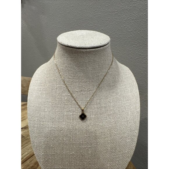 NEW Womens Stainless Steel Goldtone Black Clover Initial Necklace A 17.5" - Picture 4 of 9